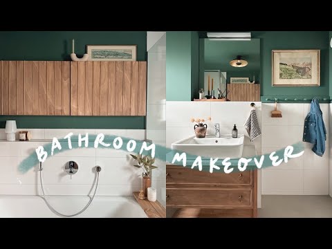 Moody & vintage bathroom makeover on a budget | diy mid century modern cabinet
