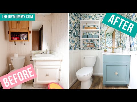 Budget-Friendly Transformation: Small Bathroom Makeover with Striking Statement Wallpaper!