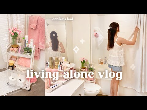 apartment bathroom makeover 🏡🌷 pinterest aesthetic, decorating & organization, living alone