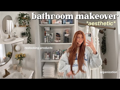AESTHETIC bathroom makeover 🛁🫧*:･ﾟ✧ organizing, decorate with me, & restocking products!