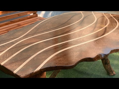 Tutorial For Making A Table With Beautiful Decorative Inlaid Soft Strips Of Wood. Rustic Woodworking