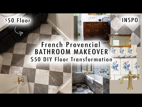 French Provincial BATHROOM MAKEOVER *$50 DIY Floor Transformation* (Part One) | XO, MaCenna