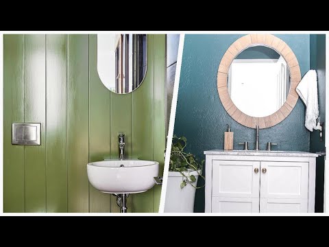 75 Powder Room With Green Walls And White Countertops Design Ideas You'll Love ☆
